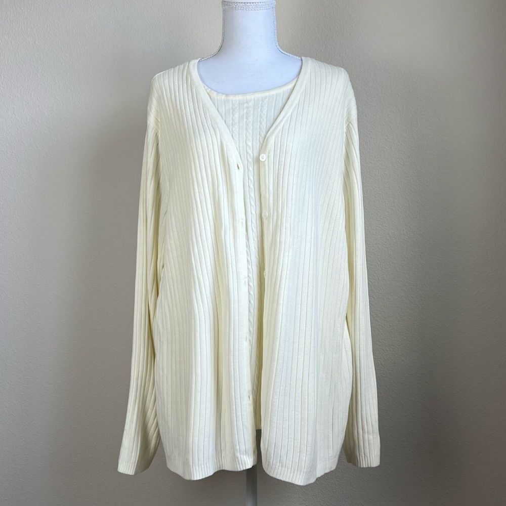 Jennifer Moore 2-in-1 Cardigan Sweater‎ 3X Ivory Ribbed Attached Tank